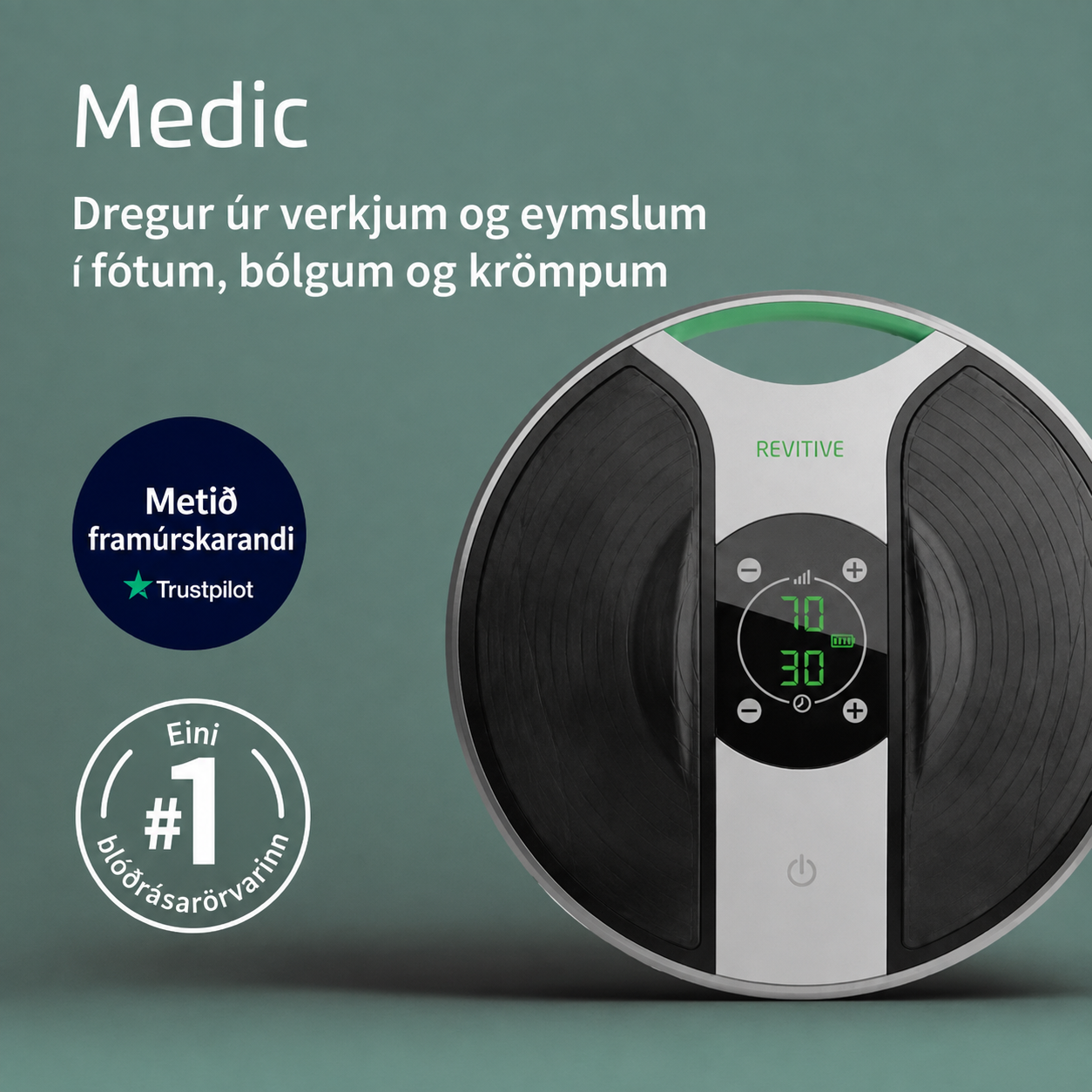 NÝTT Revitive Medic® – Klínískt sannreyndur blóðrásarörvi – Lyfjalaus lindrun við verkjum og eymslum í fótleggjum og líkama