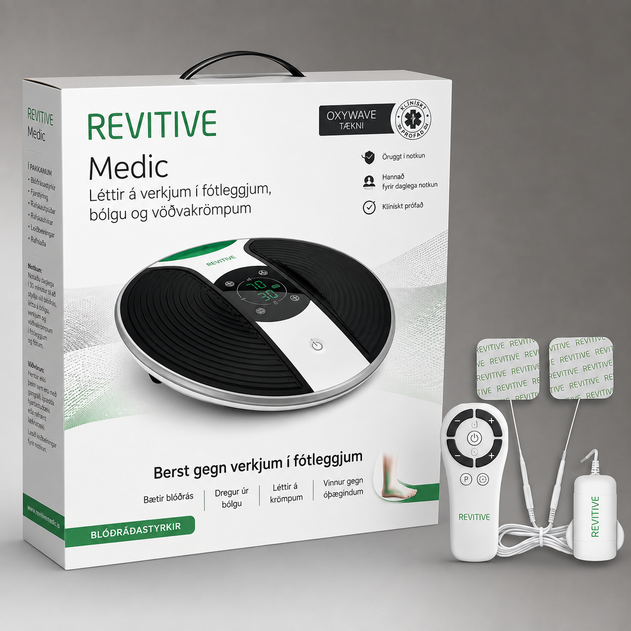 NÝTT Revitive Medic® – Klínískt sannreyndur blóðrásarörvi – Lyfjalaus lindrun við verkjum og eymslum í fótleggjum og líkama
